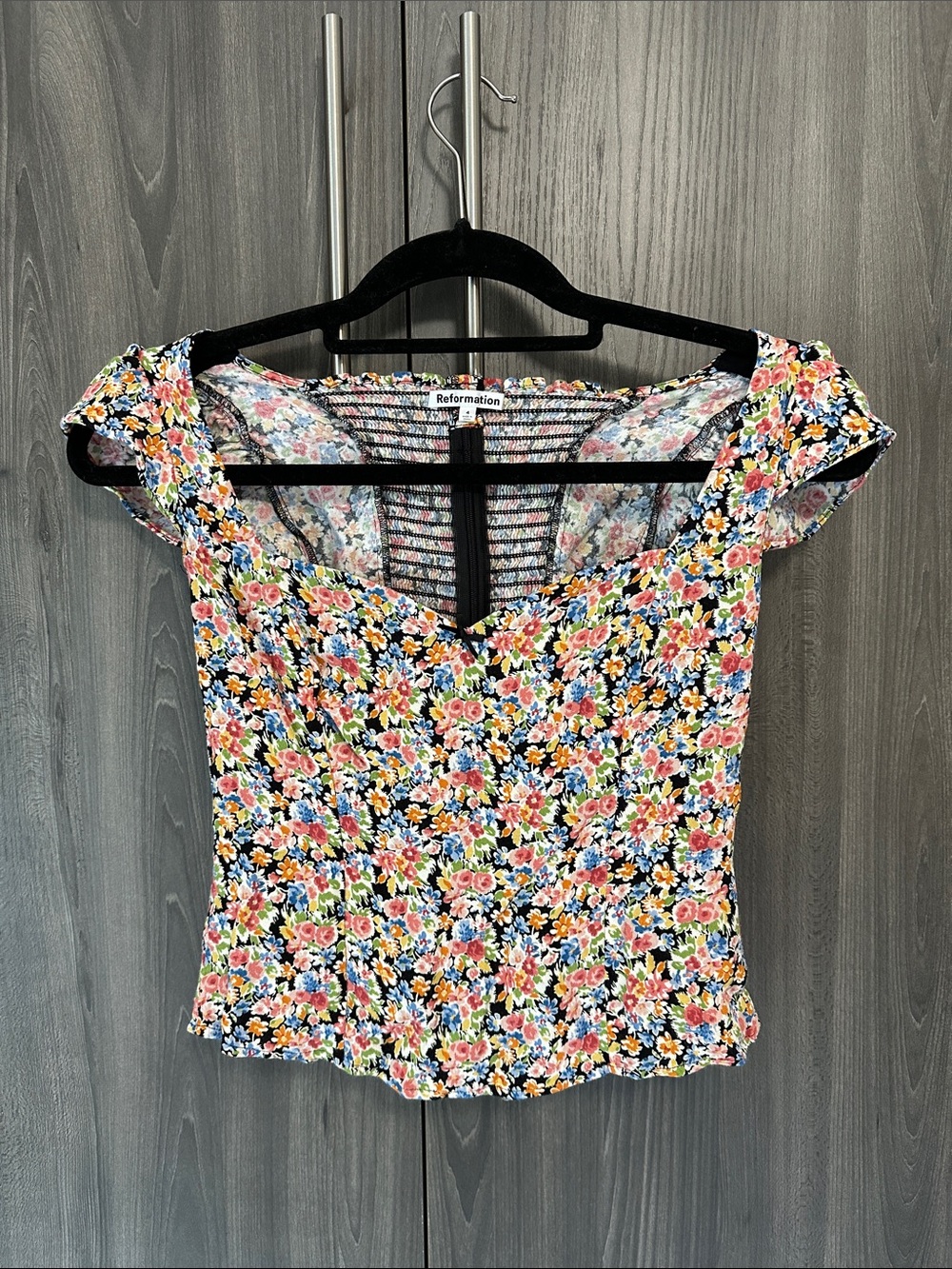 Reformation Floral Smocked Top in Pink, Yellow, Blue, Green, Cream